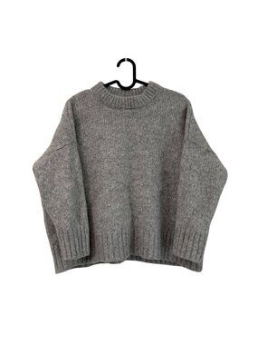 Jenni Kayne Gray Alpaca Wool Crewneck Chunky Cropped Boxy Sweater Womens Medium